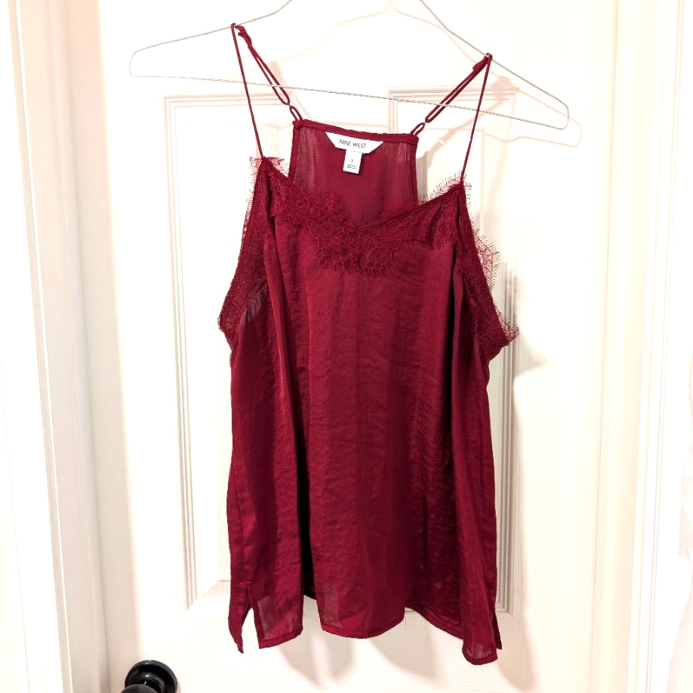 3/$10 Nine West Maroon Cami Top with Lace Trim